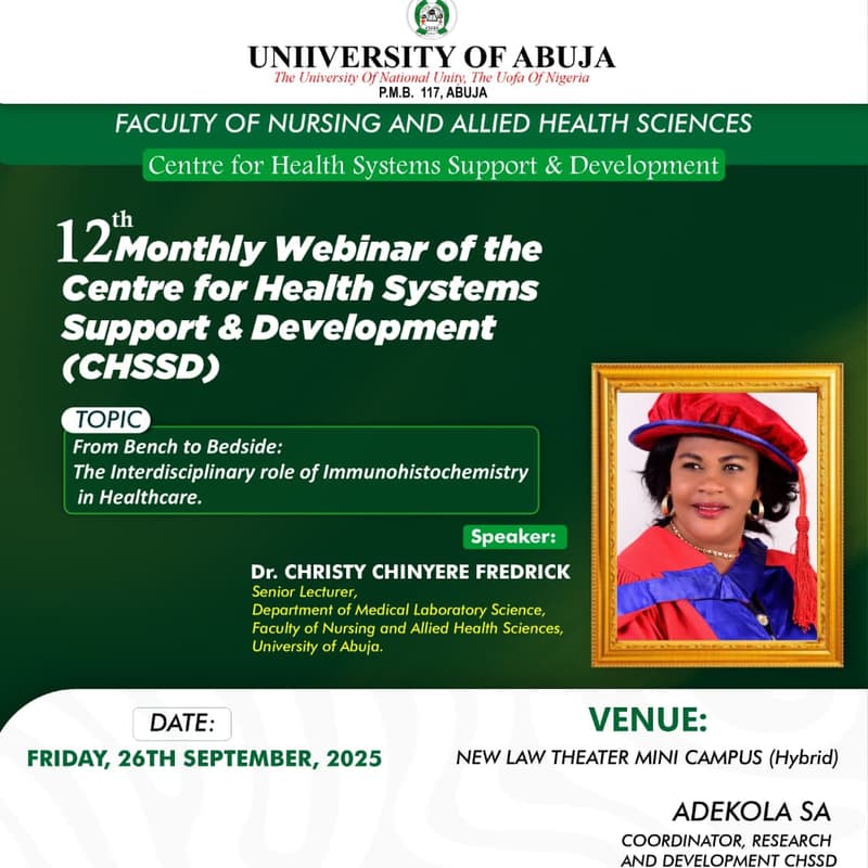 Cover Image for 12TH WEBINAR SERIES OF THE CENTRE FOR HEALTH SYSTEMS SUPPORT AND DEVELOPMENT (CHSSD)