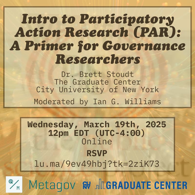 Cover Image for Seminar: Intro to Participatory Action Research (PAR) - A Primer for Governance Researchers