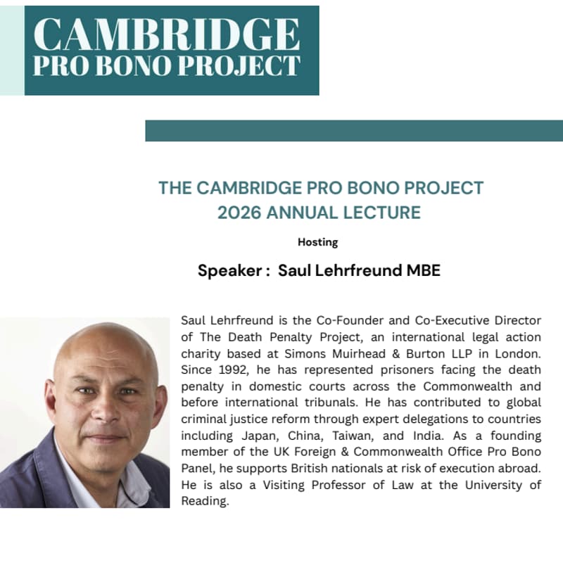 Cover Image for THE CAMBRIDGE PRO BONO PROJECT 2026 ANNUAL LECTURE