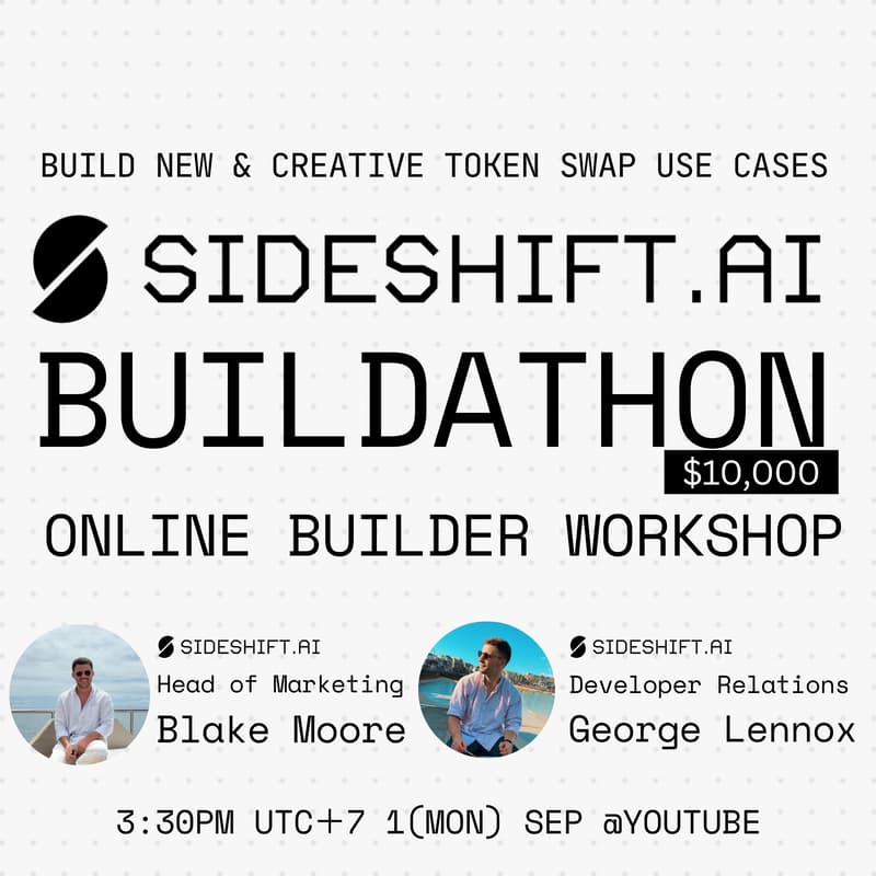 Cover Image for $10K Grant SideShift.ai Buildathon Online Workshop