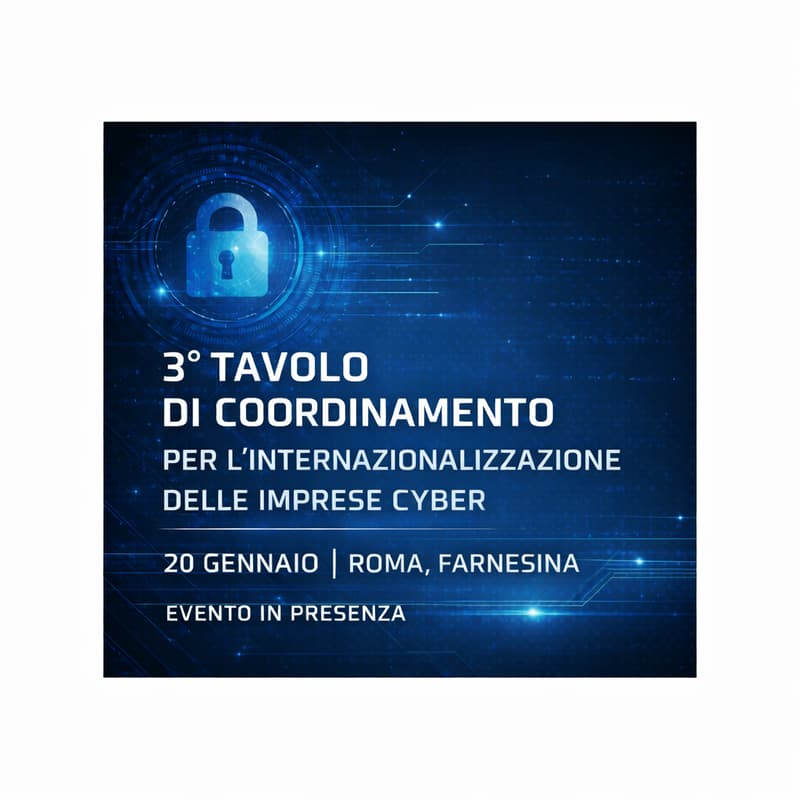 Cover Image for Terza riunione del Tavolo di coordinamento per l'internazionalizzazione delle imprese cyber (in presenza)