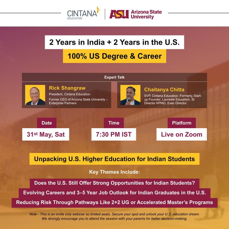 Cover Image for The Smarter, Safer Path to a U.S. Degree and Career After Class 12 — Study 2 Years in India, 2 in the U.S.