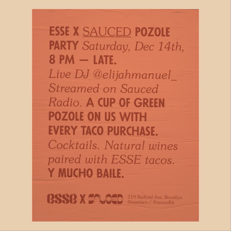 Cover Image for POZOLE PARTY WITH ESSE TACO & SAUCED WINE