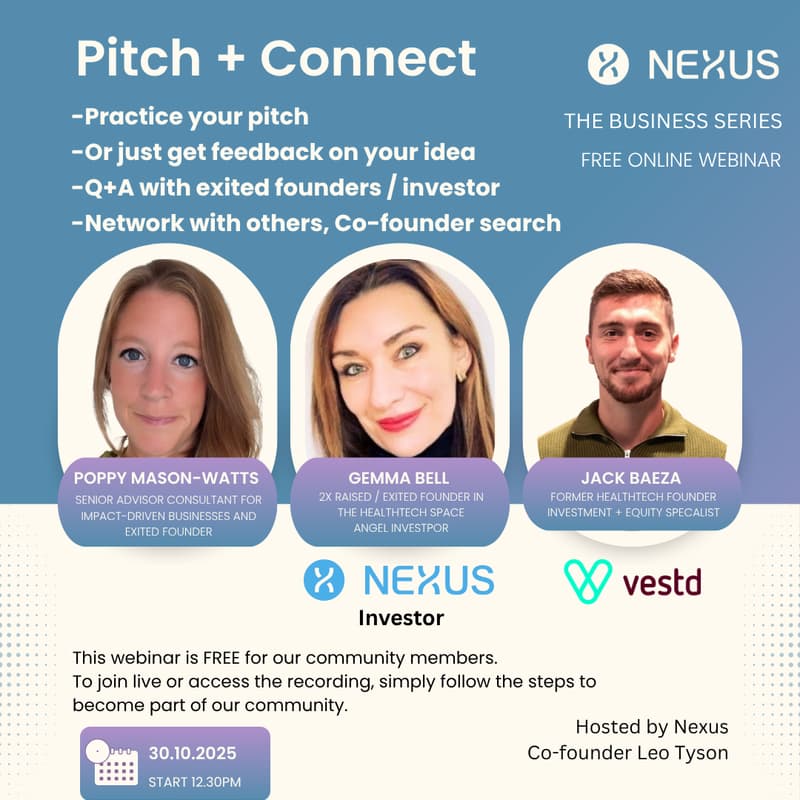 Cover Image for Online: Pitch, Connect, Q+A. Exited Founders/ Investors