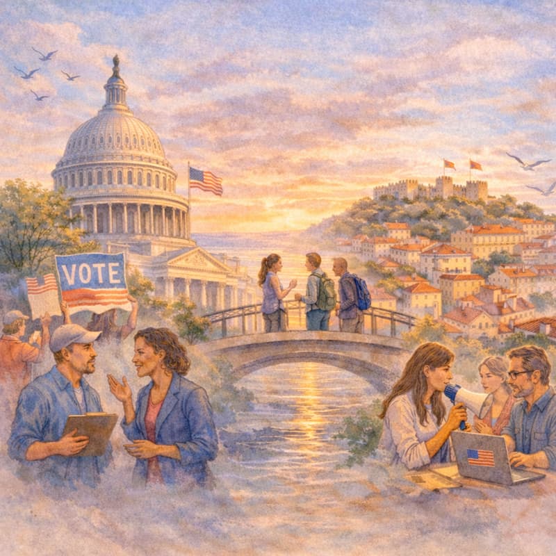 Cover Image for The Transatlantic Citizen: Maintaining Civic Connection Across Borders. Powered by: Democrats Abroad Portugal (Lisbon Chapter)