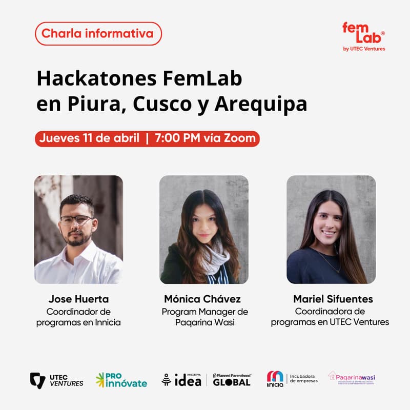 Cover Image for Charla informativa: Hackatones FemLab en Piura, Cusco y Arequipa