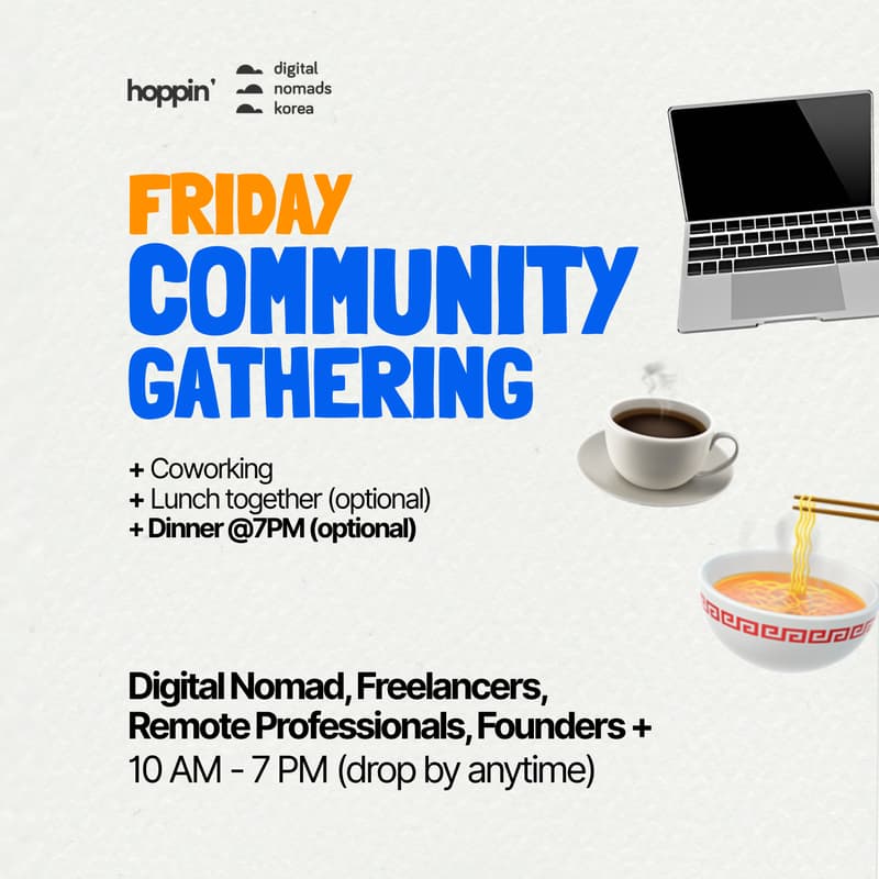 Cover Image for Community Dinner (EEL BBQ) & Coworking @ Hoppin House | 디지털노마드 코워킹 & 디너 💻