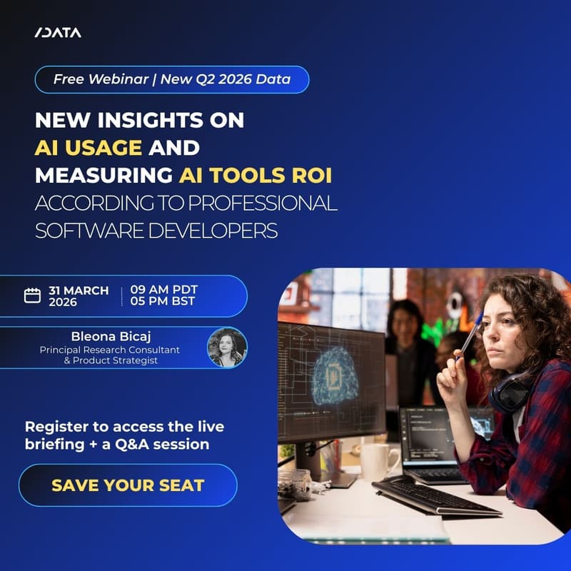 Cover Image for Webinar: AI usage and measuring AI Tools ROI, based on professional software developers and data that will be published in Q2 2026