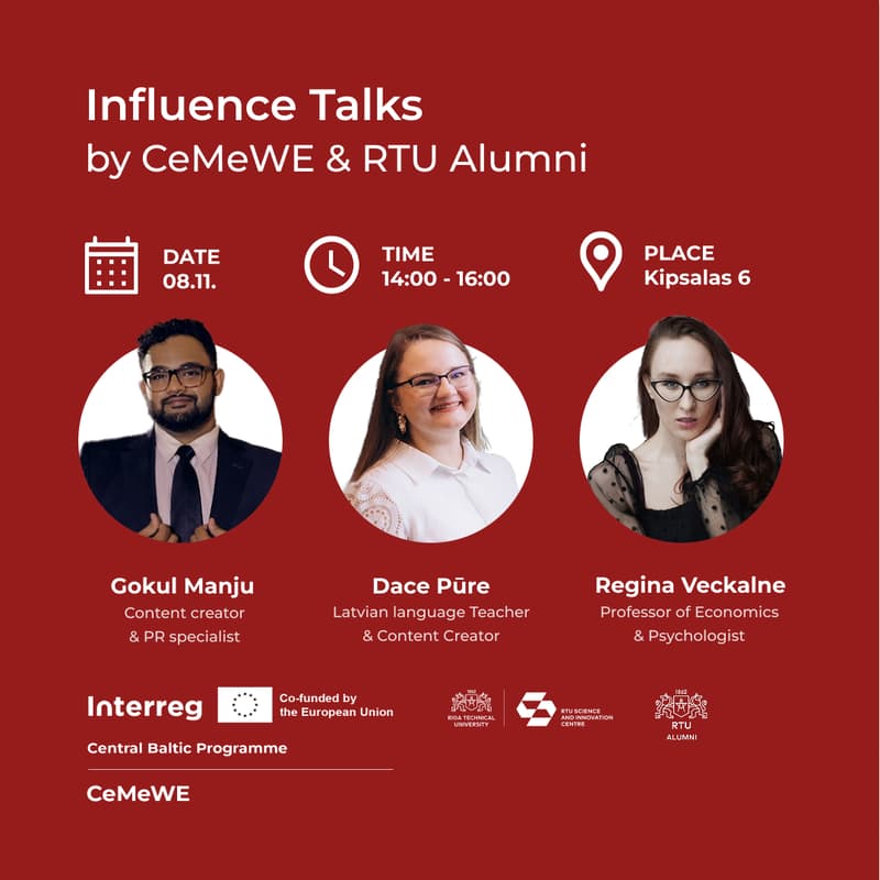 Cover Image for Influence Talks brought to you by CeMeWE & RTU Alumni, for female attendees