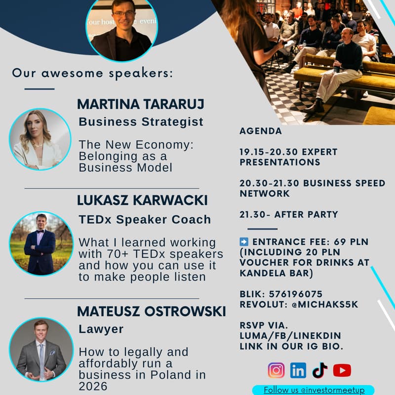 Cover Image for Warsaw Investors Meetup ||Business Networking + 3 Expert Talks