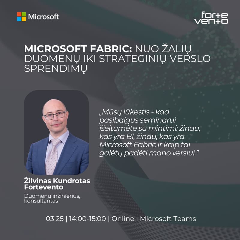 Cover Image for Microsoft Fabric: nuo žalių duomenų iki strateginių verslo sprendimų