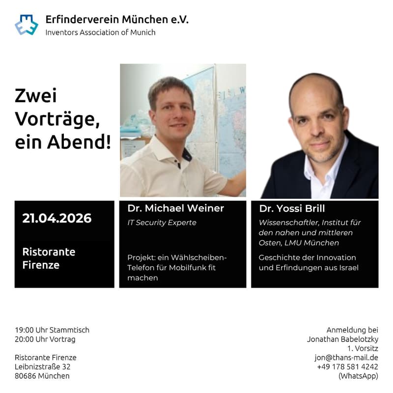 Cover Image for Erfinderverein München e.V. Monthly Meetup (+2 Talks)