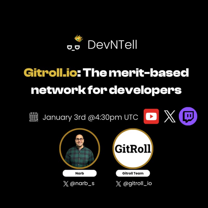 Cover Image for DevNTell - Gitroll.io: The merit-based network for developers