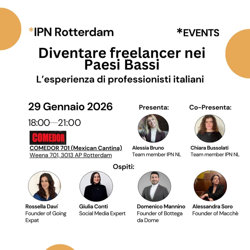 Cover Image for IPN Evento - Rotterdam | Diventare freelancer nei Paesi Bassi: L’esperienza di professionisti italiani