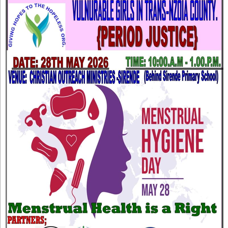 Cover Image for OFFICIAL LAUNCH OF MENSTRUAL HEALTH AND HYGIENE MANAGEMENT PROGRAM FOR VULNERABLE ADOLESCENT GIRLS IN TRANS-NZOIA COUNTY -KENYA