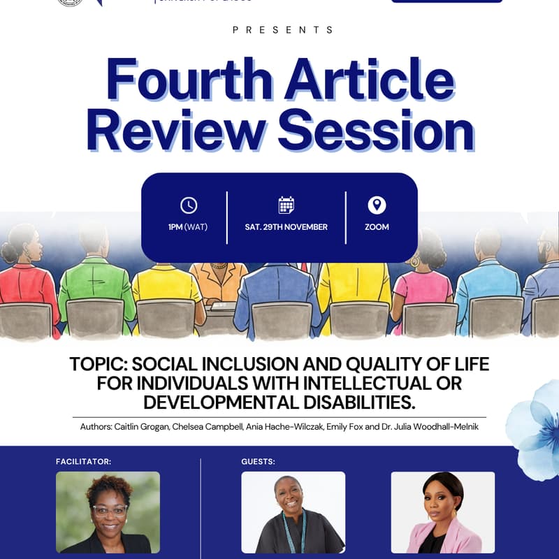 Cover Image for Fourth Article Review Session: Social Inclusion And Quality Of Life For Individuals With Intellectual And Developmental Disabilities.