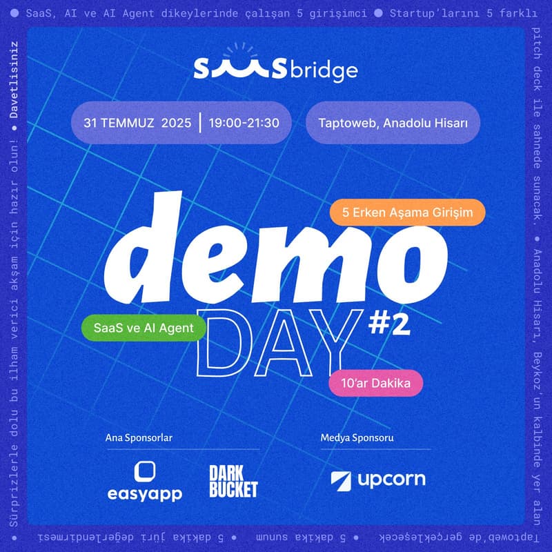 Cover Image for SaaS Bridge Demo Day #2 - SaaS, AI, AI Agent (Sadece Erken Aşama Startuplar)