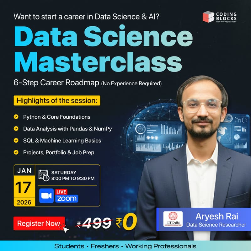 Cover Image for Data Science Masterclass: 6-Step Process to build a Data Science & AI ML career with No Exp. | Ft. Aryesh Rai, IIT Delhi