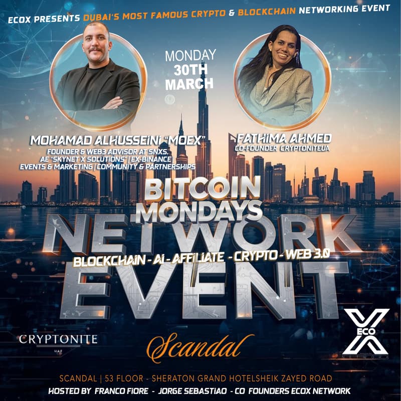 Cover Image for BitCoin Mondays - AI, Web 3, Blockchain and Tech Business Network Event  - Special Guests -  Mohamad Al Husseini -& Fathima Ahmed