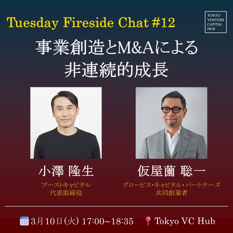 Cover Image for Tuesday Fireside Chat #12 「事業創造とM&Aによる非連続的成長」
