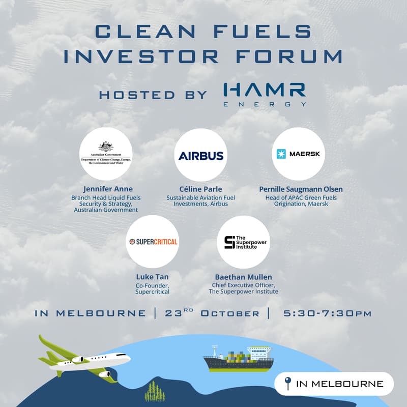 Cover Image for Clean Fuels Investor Forum in Melbourne | Hosted by HAMR Energy