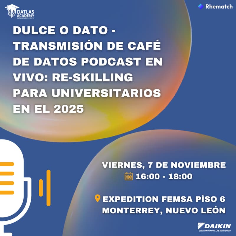 Cover Image for DULCE O DATO - TRANSMISIÓN DE CAFÉ DE DATOS PODCAST EN VIVO: RE-SKILLING PARA UNIVERSITARIOS EN EL 2025