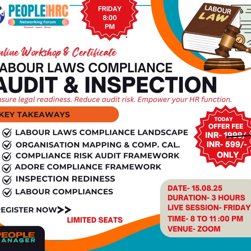 Cover Image for PAID WORKSHOP- LABOUR LAWS COMPLIANCE, AUDIT & INSPECTIONS