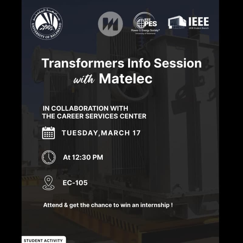 Cover Image for Transformers Info Session With Matelec