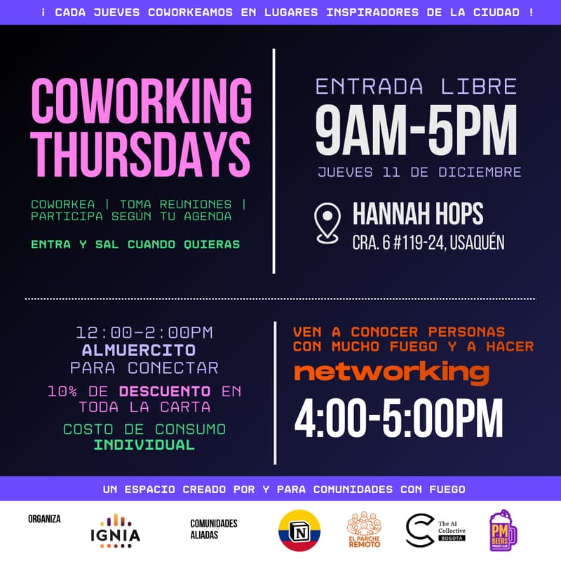 Cover Image for CoWorking Thursdays - Jueves 11 de Diciembre