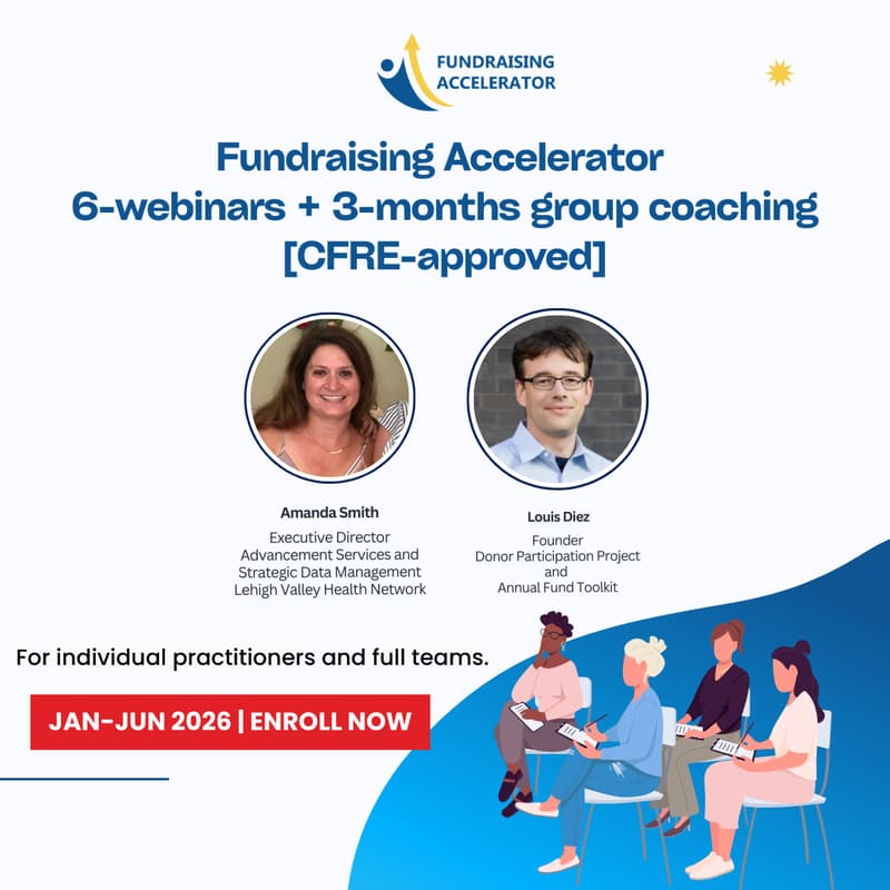Cover Image for Fundraising Accelerator (6-webinars + 3-months group coaching) [CFRE-approved]