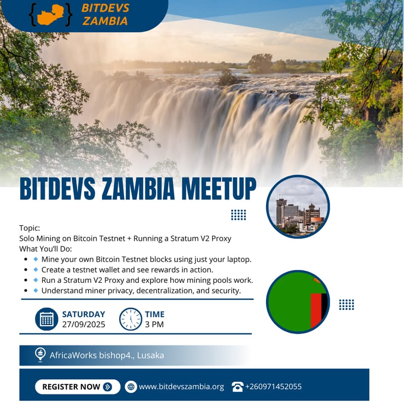 Cover Image for BitDevs Zambia: Solo Mining on Bitcoin Testnet + Running a Stratum V2 Proxy