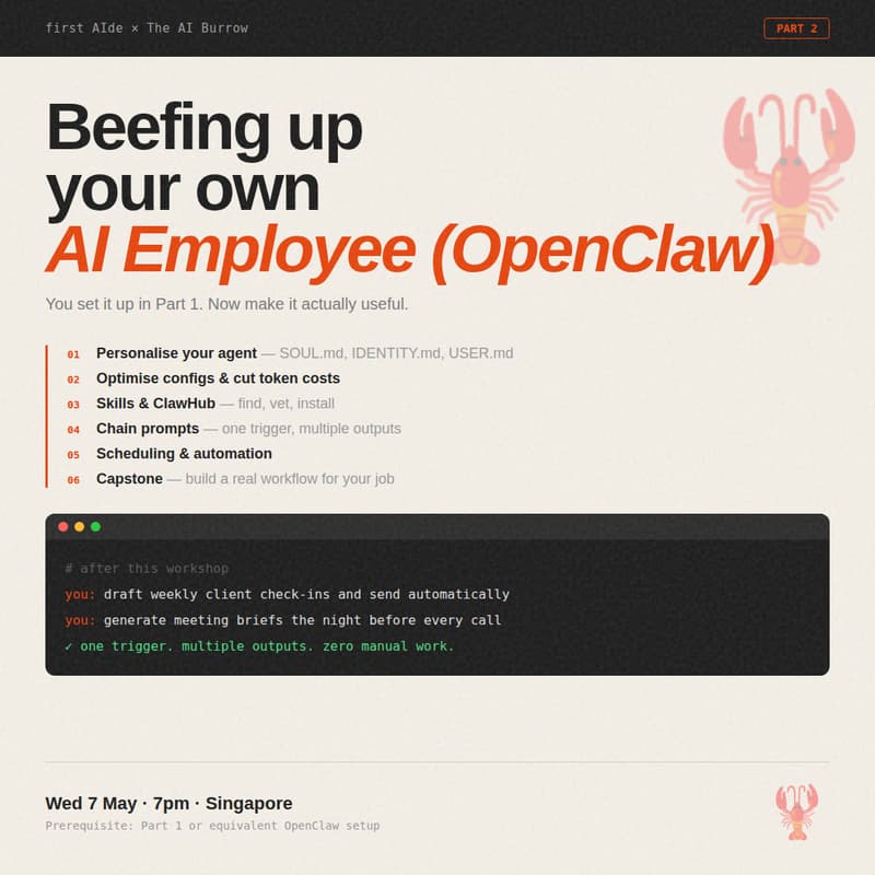 Cover Image for Build Your First and very own AI Employee (OpenClaw) Part 2: (The AI Burrow x first AIde)