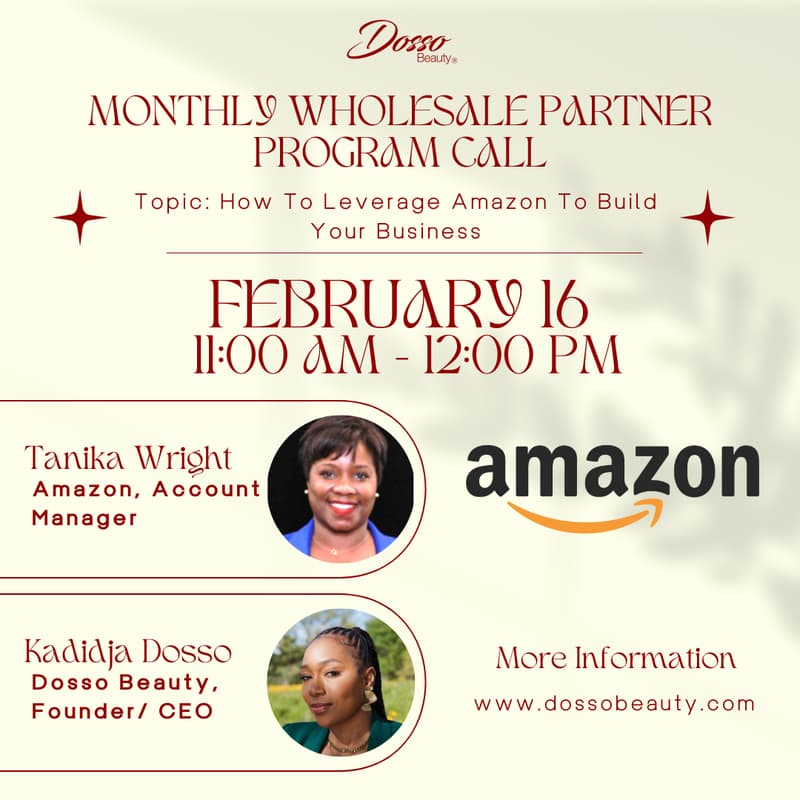 Cover Image for Dosso Beauty Wholesale Partner Program Monthly Call - How To Leverage Amazon To Build Your Business