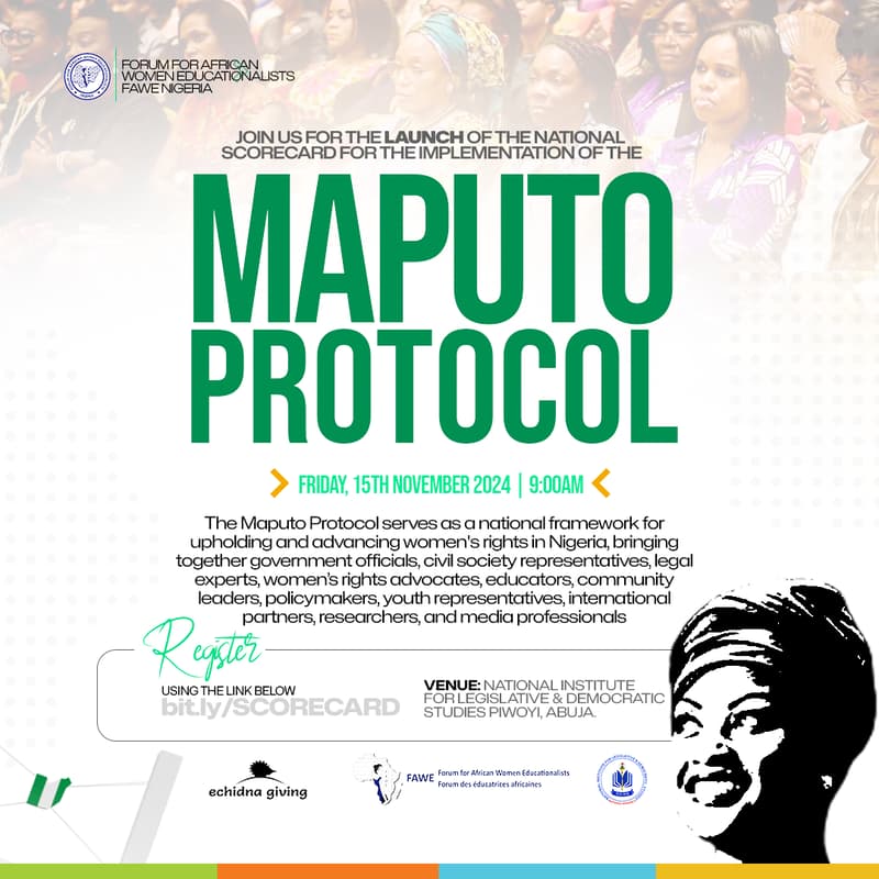 Cover Image for LAUNCH OF THE NATIONAL MAPUTO PROTOCOL SCORECARD BY FAWE NIGERIA