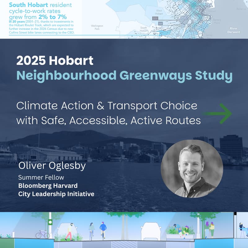 Cover Image for Hobart Neighbourhood Greenways Webinar with Oliver Oglesby, Bloomberg Harvard City Leadership Initiative Summer Fellow