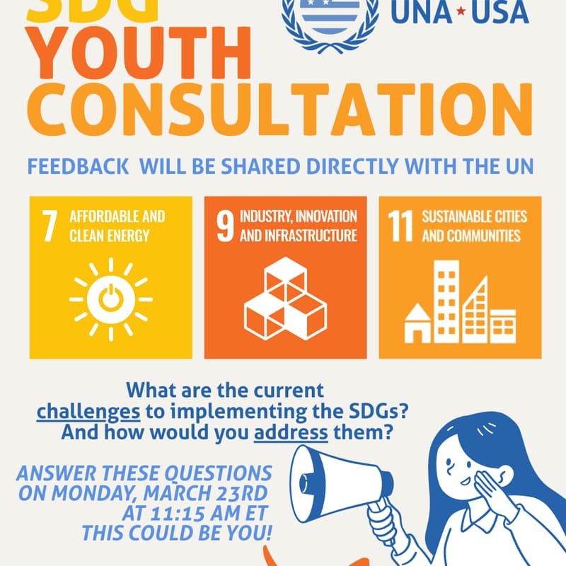Cover Image for UNA-USA Pre-ECOSOC Youth Forum Consultation (SDGs 7, 9, & 11)