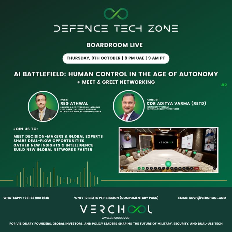 Cover Image for Defence Tech Zone - Boardroom Live # 2 | AI Battlefield: Human Control in the Age of Autonomy