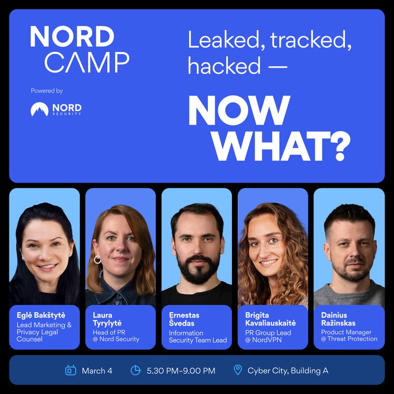 Cover Image for NordCamp meetup | Leaked, tracked, hacked — now what?
