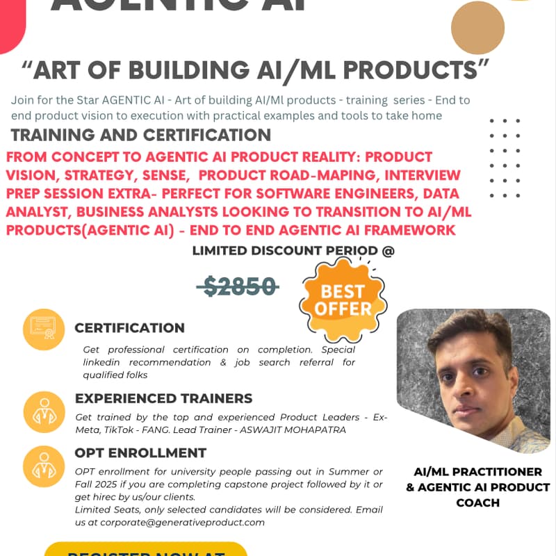 Cover Image for AI/ML AGENTIC AI - ART OF BUILDING AIML PRODUCTS MASTERCLASS - 2nd best choice to learn apart from building an AI/ML startup