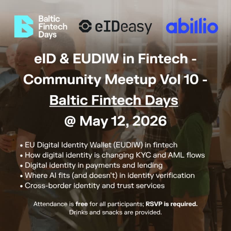 Cover Image for eID & EUDIW in Fintech - Community Meetup Vol 10 - Baltic Fintech Days @ May 12, 2026