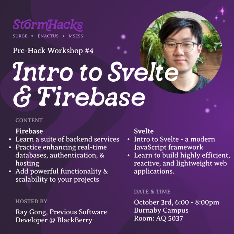Cover Image for SFU Pre-Hack Workshop #4 - Intro to Svelte & Firebase with Ray Gong