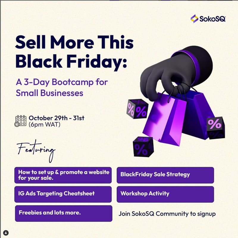 Cover Image for SokoSQ 3-Days Black Friday Bootcamp (Online Store Setup, Ads & Strategies)