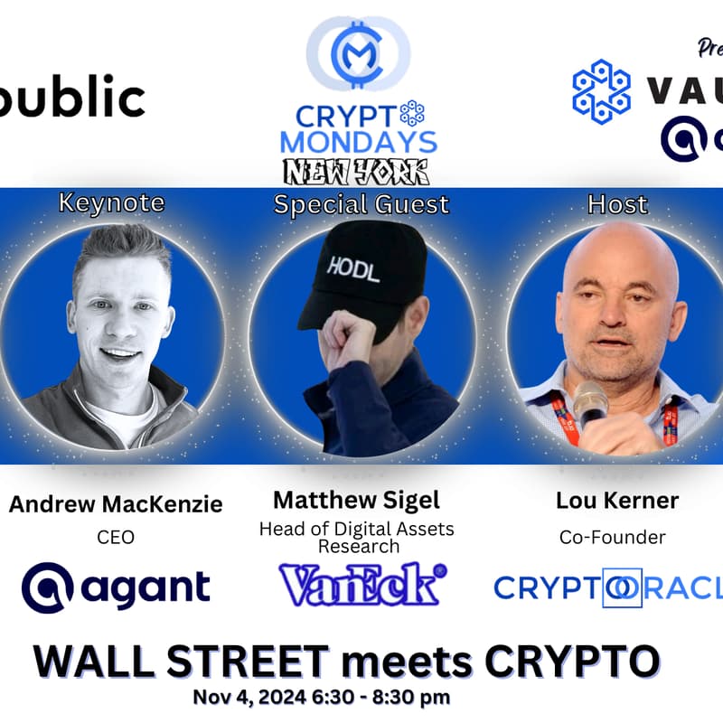 Cover Image for CryptoMondays Wall Street w VanEck, Vault12 & Agant.io