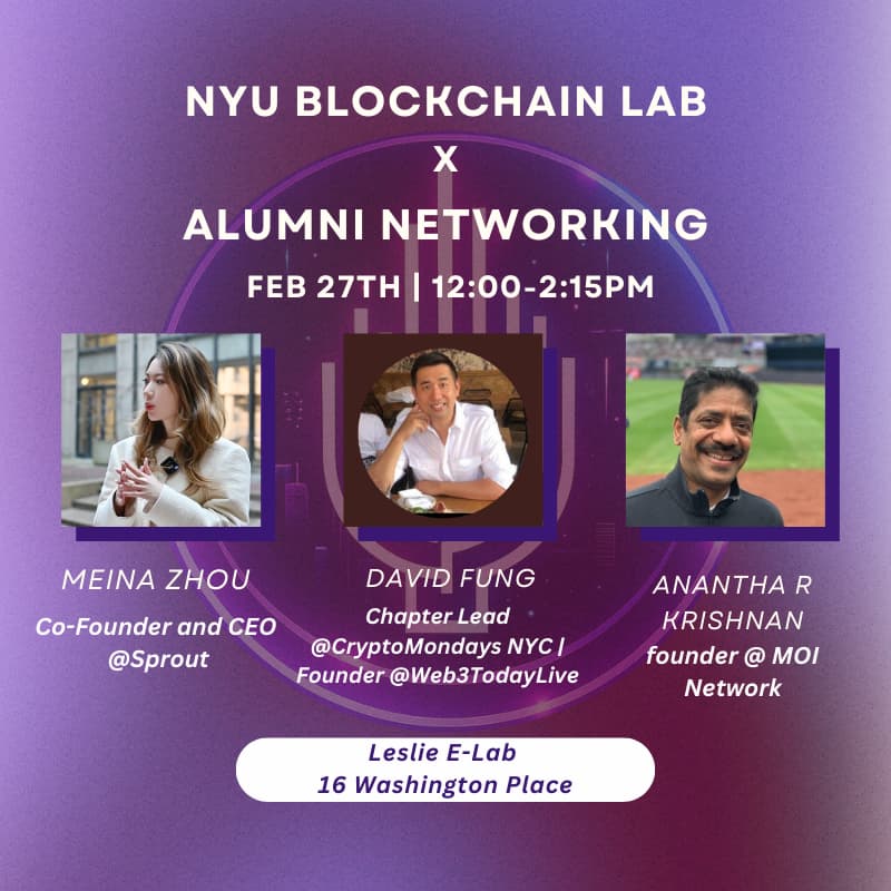 Cover Image for NYU Blockchain Lab | From NYU → Real World Leverage (Alumni Panel + Networking)