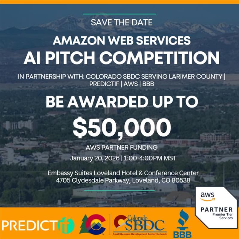 Cover Image for Amazon Web Services AI Pitch Competition in partnership w Colorado SBDC serving Larimer County | PREDICTif | AWS | BBB