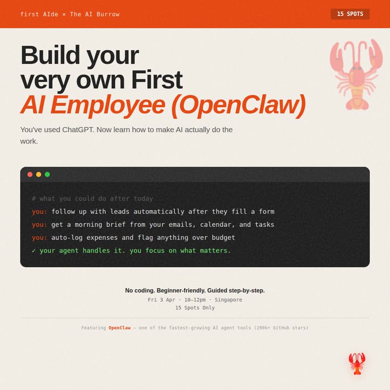 Cover Image for Build Your First and very own AI Employee (OpenClaw) Hands On (The AI Burrow x first AIde)