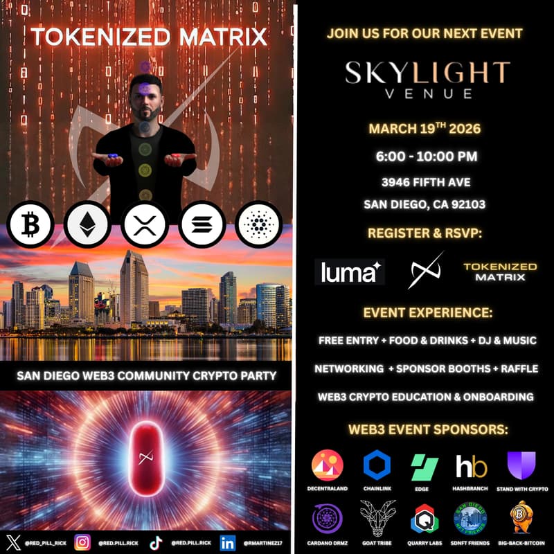 Cover Image for TOKENIZED MATRIX SAN DIEGO WE₿3 CRYPTO PARTY!