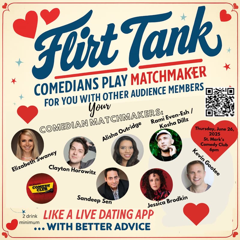 Cover Image for Flirt Tank- NYC June 26- A Night of Interactive Dating and Comedy