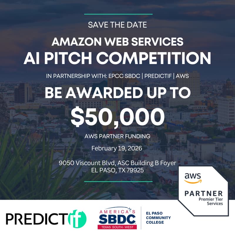 Cover Image for Amazon Web Services AI Pitch Competition in partnership w  EPCC SBDC | PREDICTif | AWS