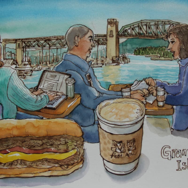 Cover Image for Granville Island Sketch Collage: Coffee, Bookstore & People with Becky Cao